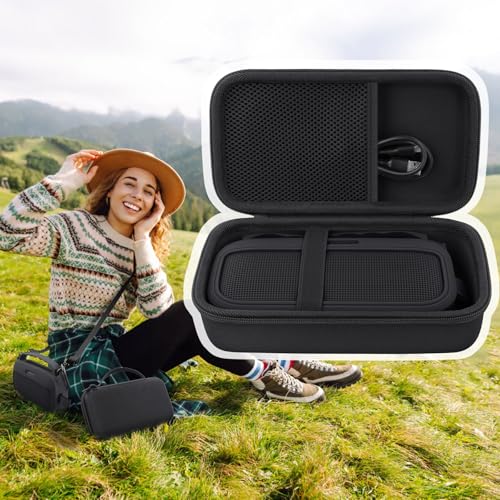 co2CREA Hard and Silicone Travel Case for Bose SoundLink Flex 2/1, Black | 2nd Gen Compatibility, Dual-Layer Protection, EVA Hard Shell, Silicone Cover, Adjustable Shoulder Strap, Aluminum Carabiner - color: Black Case