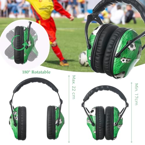 Kids Ear Protection Safety Ear Muffs, NRR 25dB Noise Reduction Children Earmuffs, Hearing Protectors for Sleeping, Studying, Airplane, Concerts, Fireworks-Soccer with Black Band - color: Black Band Soccer