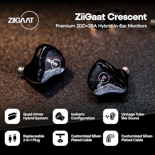 Linsoul ZiiGaat Crescent in Ear Monitor, Premium 2DD+2BA Hybrid IEM Earphone, Isobaric Bass + LC02 in Ear Monitor Case, Portable Earbud Hard Case, Waterproof Earphone Storage Box