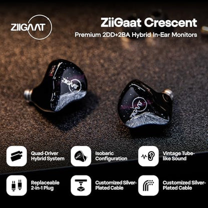 Linsoul ZiiGaat Crescent in Ear Monitor, Premium 2DD+2BA Hybrid IEM Earphone, Isobaric Bass + LC02 in Ear Monitor Case, Portable Earbud Hard Case, Waterproof Earphone Storage Box