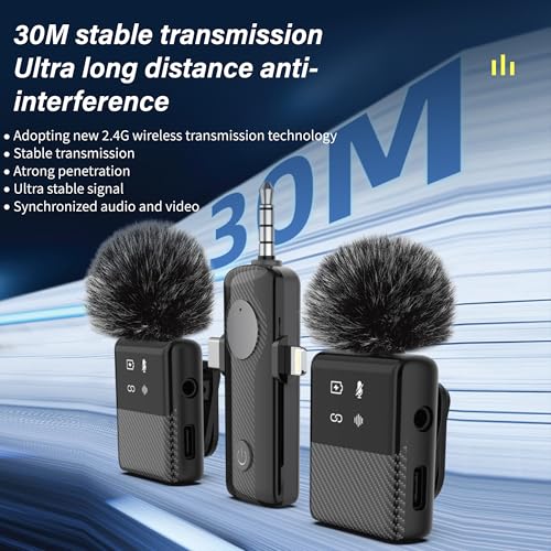 3 in 1 Dual Wireless Lavalier Mic System for iPhone and USB-C Android, Plug & Play, Noise Reduction, 30M Range, for Creators, Interviews & Live Streaming | Plug and play, noise reduction, two mics with compact receiver, for interviews, live streaming, pod
