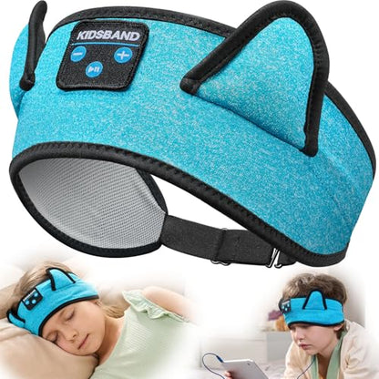 KIDSBAND Kids Headphones, Toddler/Baby Bluetooth Headband, Wireless Sleep Headphones for Kids with Wired Playback 3.5 MM Jack for Teens/Boys/Girls/School/Kindle/Airplane Travel/Plane/Tablet - color: LightBlue