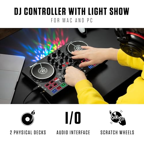 Numark Party Mix II DJ Controller with Built-in Lights | 2-Decks, 2 Filter FX Knobs, DJ Mixer, Touch-Capacitive Wheels, Integrated Audio Interface, and Serato DJ Lite - style: PARTYMIX II