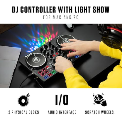 Numark Party Mix II DJ Controller with Built-in Lights | 2-Decks, 2 Filter FX Knobs, DJ Mixer, Touch-Capacitive Wheels, Integrated Audio Interface, and Serato DJ Lite - style: PARTYMIX II