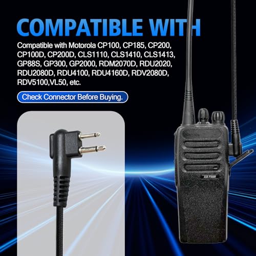 WODASEN Noise Cancelling Overhead Headset with Boom Mic PTT VOX Microphone Push to Talk Headphone 2 Pin Walkie Talkie Earpiece for Motorola CP200D CLS1410 RDM2070D BPR40 RDU4100 RDV5100 Two Way Radio