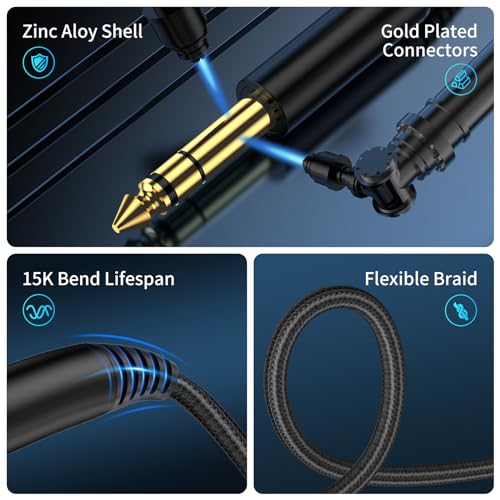 3.5mm to 6.35mm Stereo Audio Cable 10 Feet, 1/8 to 1/4 TRS Audio Cable with Zinc Alloy and Nylon Braid for Guitar, Laptop, Home Theater Devices, Speaker and Amplifiers ect