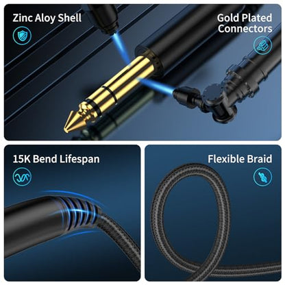 3.5mm to 6.35mm Stereo Audio Cable 10 Feet, 1/8 to 1/4 TRS Audio Cable with Zinc Alloy and Nylon Braid for Guitar, Laptop, Home Theater Devices, Speaker and Amplifiers ect