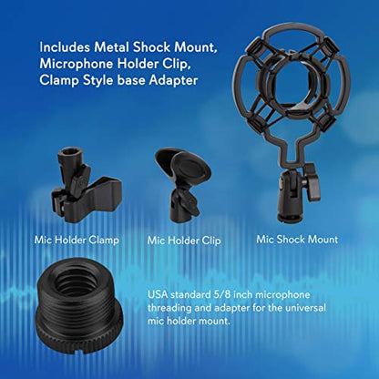Pyle Microphone Boom Arm Stand - Adjustable Scissor Mic Arm with Desk Clamp, Metal Shock Mount & Adapter Clips - 2.26ft Max Extension for Podcasting, Gaming, & Recording - PMKSH01