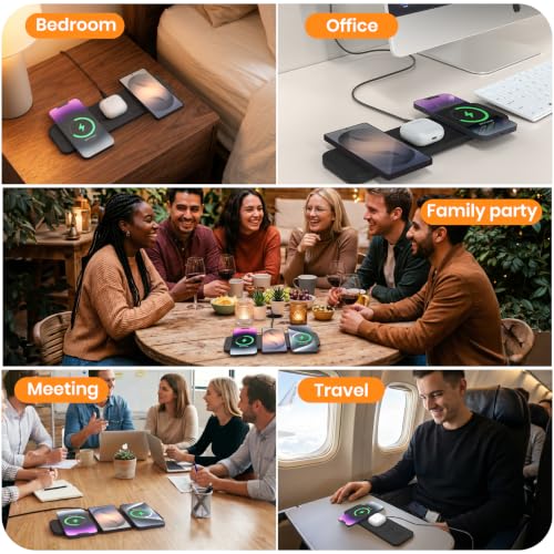 ZealSound Wireless Charging Pad, 3-in-1 Fast Wireless Charger with 36W Adapter for iPhone 17/16/15, Samsung Galaxy, AirPods & Galaxy Buds, Ultra-Slim PU Leather Charging Station for Home Office Travel
