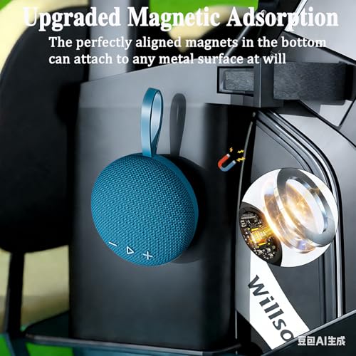 FIVERICH Magnetic Portable Bluetooth Speakers,IPX5 Shower Speaker Bluetooth Waterproof Extra Long Playtime,Support TF Card HiFi Sound Wireless Mini Speaker with BT 5.3 for Home, Beaches,Outdoor-Blue