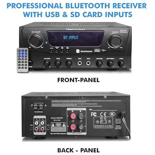Home Theater System Kit 1000 Watts Bluetooth Receiver | w/ 6 Qty 5.25" 175 Watts Each in-Wall in-Ceiling Speakers with, Portable Microphone & Remote Control by Technical Pro