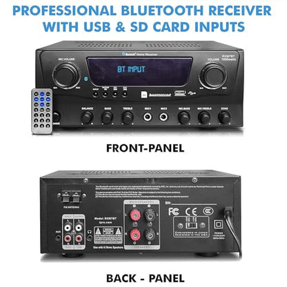 Home Theater System Kit 1000 Watts Bluetooth Receiver | w/ 6 Qty 5.25" 175 Watts Each in-Wall in-Ceiling Speakers with, Portable Microphone & Remote Control by Technical Pro