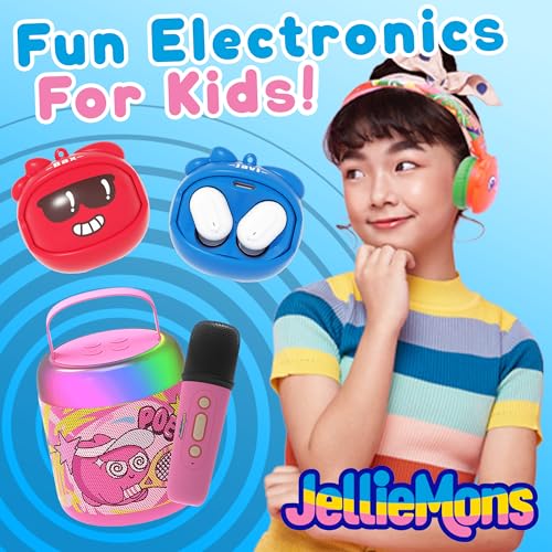 Jellie Drops Wired Earbuds for Kids, Featuring Colorful Characters. Silicone Storage case, 3.5mm aux, USB C Adapter, Volume Control, School Ready, Cute, Lightweight, and Compact. (Black) - color: Black