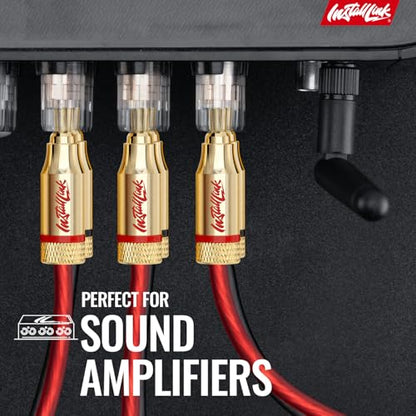 Install Link Banana Plugs for Speaker Wire (12 Pack) Gold-Plated, Red/Black | 14/16/18 AWG (Gauge), Expanding Pins into 4mm Binding Posts, 6 Red + 6 Black, for Home Theater Amps & Receivers