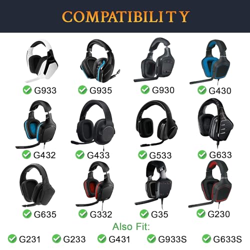 SOULWIT Cooling Earpads for Logitech G935/G933/G930/G432/G35 - Black | for G35/G930/G933/G935/G633/G635/G533/G430/G431/G432/G433/G332/G230/G231/G233 Headphones - color: Black