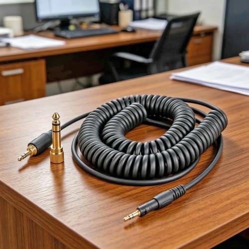 FAAEAL ATH-M50x Replacement Audio Cable,Coiled AUX Cord Compatible with ATH-M40x M60x M70x Wired Headphones with 6.35mm (1/4") Adapter 3.5mm 4.2ft-12ft