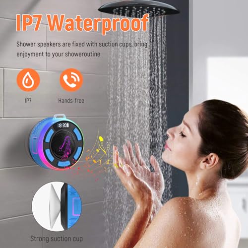 Waterproof Shower Speaker, Bluetooth 5.3 Bathroom Speaker with HD Sound & Strong Suction Cup, Bluetooth Speaker Built-in Mic for Calls, 1100mAh Portable Wireless Speaker for Pool, Beach, Boat, Blue - color: Sea Blue