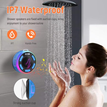 Waterproof Shower Speaker, Bluetooth 5.3 Bathroom Speaker with HD Sound & Strong Suction Cup, Bluetooth Speaker Built-in Mic for Calls, 1100mAh Portable Wireless Speaker for Pool, Beach, Boat, Blue - color: Sea Blue