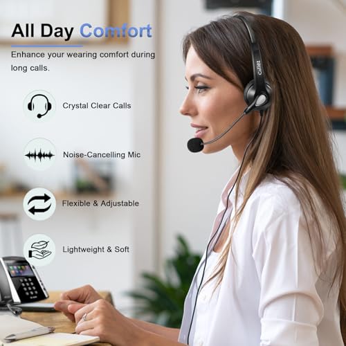 Callez Telephone Headset with Noise Cancelling Mic for Landline Deskphones | Corded RJ9 Phone Headset Mono, Works with Polycom Plantronics Avaya ShoreTel Mitel NEC Allworx Toshiba Digium Office Phones