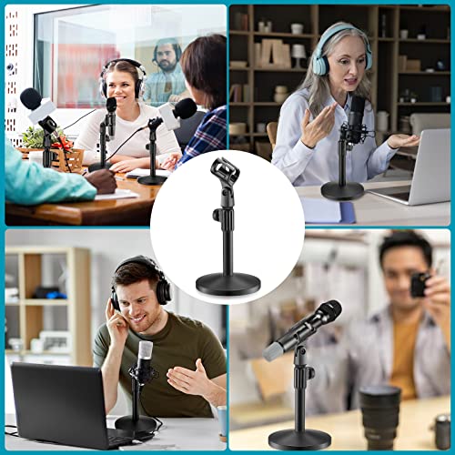 4 Pcs Desktop Mic Stand Adjustable tabletop Mic Stand microphone desk stands with 5/8" Male to 3/8" Female Screw Metal Round Base for Table Desk Interviews, Black
