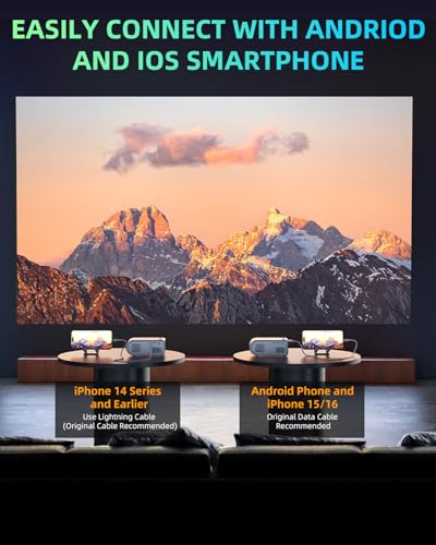 Mini Projector with WiFi and Bluetooth, Outdoor Portable Mini Projector for iPhone Supports 1080P with Built-in Speaker, Movie Projector for Home Theater Compatible with iOS/Android/PC/TV Stick/HDMI