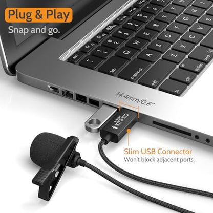 USB Microphone for Laptop, Plug-and-Play Unidirectional USB A Lavalier MIC, Mini Clip-On Lapel Microphone for Computer, PC, Dictation, Zoom, Skype, Recording - 4 Feet