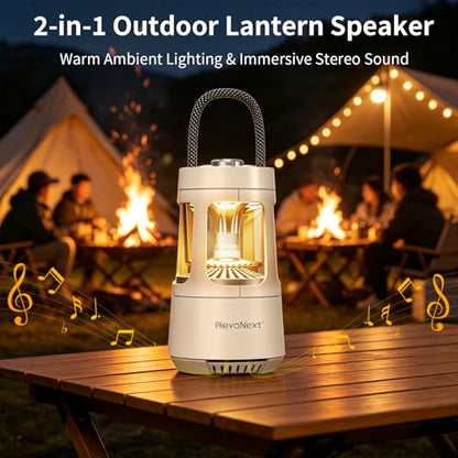 Revonext Camping Lantern Bluetooth Speaker, Rechargeable Waterproof Outdoor Lantern with 10W Stereo Sound, Adjustable Dual-Tone Light, TWS Pairing, Gift for Dad, Men, Outdoor Lovers(White) - color: White