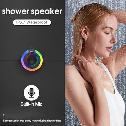 Bluetooth Shower Speaker Stereo Sound with Suction Cup, Built-in Mic | Portable Bluetooth Speaker with Lanyard, IPX7 Waterproof Wireless Speakers Bluetooth 5.4 for Bathroom/Party/Beach/Gift, Blue