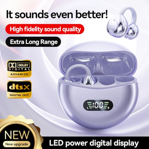 Piluyaa Clip-on Earbuds,Open Ear Earbuds Wireless Bluetooth 5.4, Lightweight Open Ear Headphones with C-Shaped Bridge,Slim Hook,60H Battery,Waterproof,for Glasses Wearers and Workouts (Black) - color: BLACK