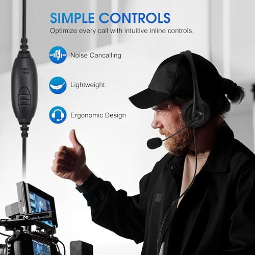 SAMCOM Over The Ear Walkie Talkie Headset, 2 Pin Plug with Boom Mic PTT Overhead Headphone for Baofeng for Kenwood for Retevis Two Way Radios (Single Side, Adjustable Headband, Wired)