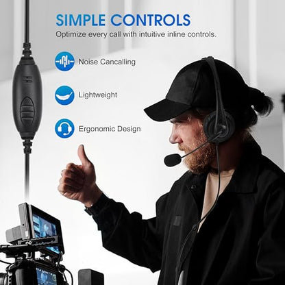SAMCOM Over The Ear Walkie Talkie Headset, 2 Pin Plug with Boom Mic PTT Overhead Headphone for Baofeng for Kenwood for Retevis Two Way Radios (Single Side, Adjustable Headband, Wired)