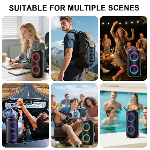 Hupoaf Bluetooth Speaker, Stocking Stuffers Portable Wireless Speaker with 6D Loud Sound, IPX7 Waterproof, HD Call, RGB Lights, 12H Playtime for Home/Party/Outdoor/Beach - color: Dark Black