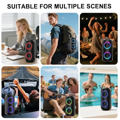 Hupoaf Bluetooth Speaker, Stocking Stuffers Portable Wireless Speaker with 6D Loud Sound, IPX7 Waterproof, HD Call, RGB Lights, 12H Playtime for Home/Party/Outdoor/Beach - color: Dark Black
