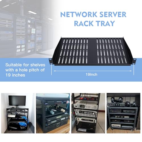 2PCS 1U Server Rack Shelf, Suitable for 19" Network Equipment Racks and Cabinets, Ventilated Cantilever Tray, Depth of 12 inches, Well-Ventilated (12") - size: 12"