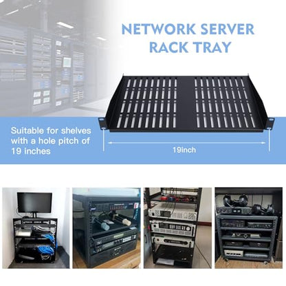 2PCS 1U Server Rack Shelf, Suitable for 19" Network Equipment Racks and Cabinets, Ventilated Cantilever Tray, Depth of 12 inches, Well-Ventilated (12") - size: 12"