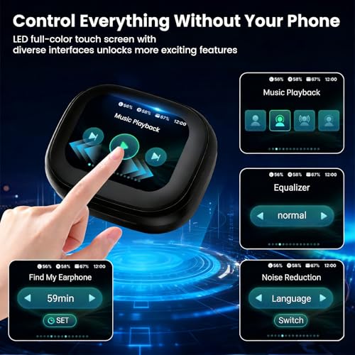Touch Screen Earbuds, Wireless Bluetooth in-Ear Headphones with ANC Noise Cancelling, 60H Playtime, IPX5 Waterproof for Sports Gym Work Travel - color: Black