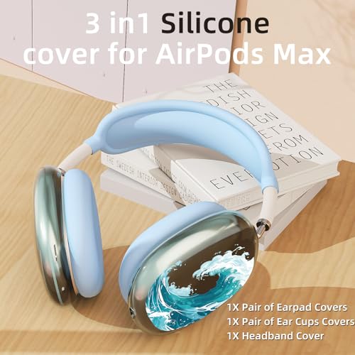 Sea Ocean Waves Clear Case for Airpods Max Headphones Unique Hawaii Design Soft TPU Ear Cups Cover Anti-Scratch Silicone Ear Pad Protective Case 53 Headband Cover for Apple Airpods Max - color: Waves 02