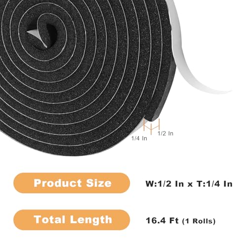 Foam Insulation Tape self Adhesive,1/2In x 1/4In x16.4Ft Weather Stripping for Doors and Windows,Sound Proof soundproofing Door Seal,Weatherstrip,Pipe Cooling, Air Conditioning Seal Strip - size: 1/2 in x 1/4 in x 16.4 ft