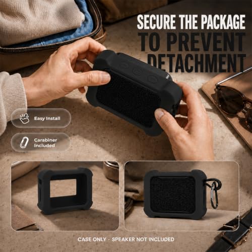 COMECASE Silicone Case for JBL Go 5 with Metal Carabiner, Black, Case Only | Thickened Edges, Inner Cushioning Ribs, Easy Button Access, Uncovered Grille and Edge Light, for Travel and Outdoor Use - color: Black