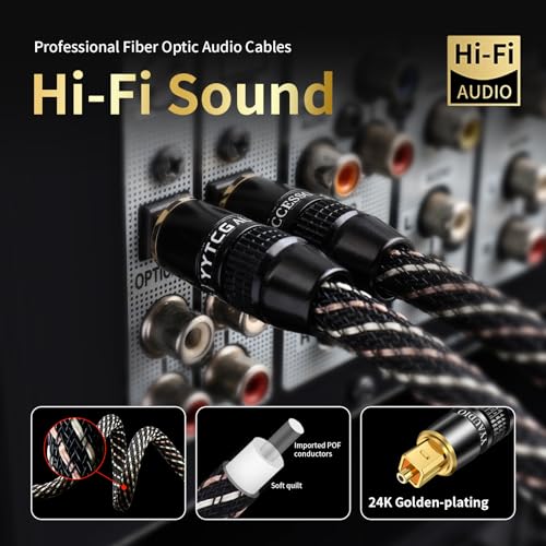 Audiophile HiFi Optical Audio Cable – POF, 24K Gold-Plated Plugs, Digital Optical Audio Cable with Nylon Braid,Compatible with AV receivers,TV,Speaker,CD & Home Theater(9.84ft/3m) - size: 9.84ft/3m