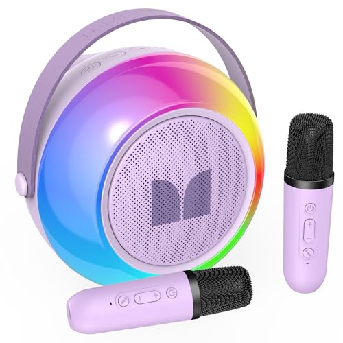 Monster Mini Karaoke Machine for Kids Adults, Portable Bluetooth Speakers with 2 Wireless Microphones and Lights, Christmas Birthday Gifts Toys for Girls Boys 4, 5, 6, 7, 8, 9, 10, 12+ Toddler
