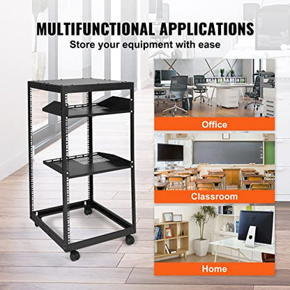 VEVOR 20U Open Frame Server Rack, 23''-40'' Adjustable Depth, Free Standing or Wall Mount Network Server Rack, 4 Post AV Rack with Casters, Holds All Your Networking IT Equipment AV Gear Router Modem - size: 20U