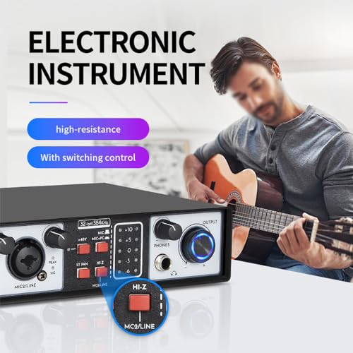 2 In 2 Out Audio Interface Mixer USB Recording Sound Card 48V