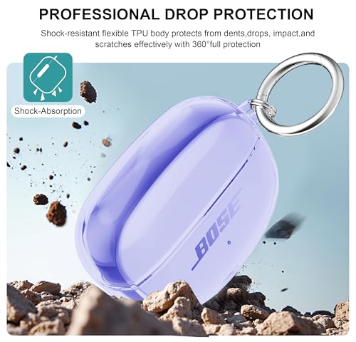 Aircawin for Bose Ultra Open Earbuds Case Clear 2024,Full Protective Shockproof Soft Transparent TPU Cover for Bose Open Ear Wireless Earbud Headphone Accessories with Carabiner& Cleaning Pen-Purple - color: Clear Purple