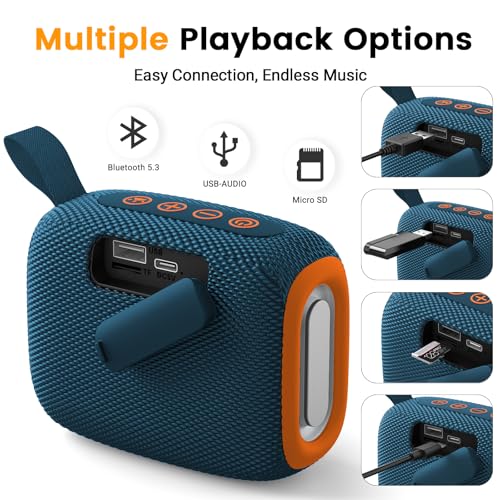 Waterproof Portable Bluetooth Speaker with Lights & Lanyard, Blue | Compact Wireless Outdoor Speaker, 10H Playtime, Bluetooth 5.3 Stable Connection IPX5 for Beach, Camping, Travel and Shower - color: Blue