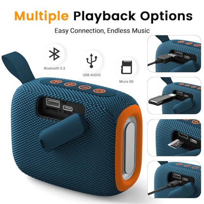 Waterproof Portable Bluetooth Speaker with Lights & Lanyard, Blue | Compact Wireless Outdoor Speaker, 10H Playtime, Bluetooth 5.3 Stable Connection IPX5 for Beach, Camping, Travel and Shower - color: Blue