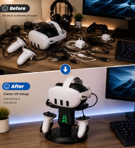 VR Charging Dock for Meta Quest 3, Quest 3S, Quest 2, VR Accessories | VR Headset Stand, Type-C Charger, Stable Anti-Slip Base, Space Saving Design