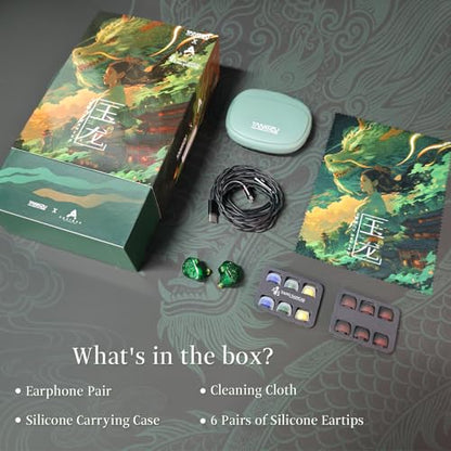 TANGZU Wan'er S.G II Jage Dragon Gaming IEM Earphones, 10mm PET Single Dynamic Driver in Ear Monitor Headphones with Mic for Studio Gaming, Flat Detachable 2-Pin Cable (Green 3.5mm Without Mic) - size: 3.5mm without Mic