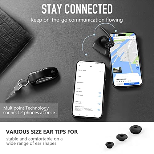 Conambo K21 Bluetooth Headset V5.1, Bluetooth Earpiece with CVC 8.0 Dual Mic Noise Cancelling Wireless Headphone - Mute & Volume Buttons 16Hrs Talking for iOS Android Cell Phone, Trucker, Office Work