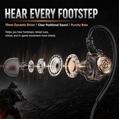 Gaming Earbuds with Mic, Wired in-Ear Gaming Headphones, 10mm Driver, 3.5mm & USB-C Options, in-Line Control, Noise-Isolating Earphones for PS5, Xbox, Switch, PC, Phone(3.5mm)